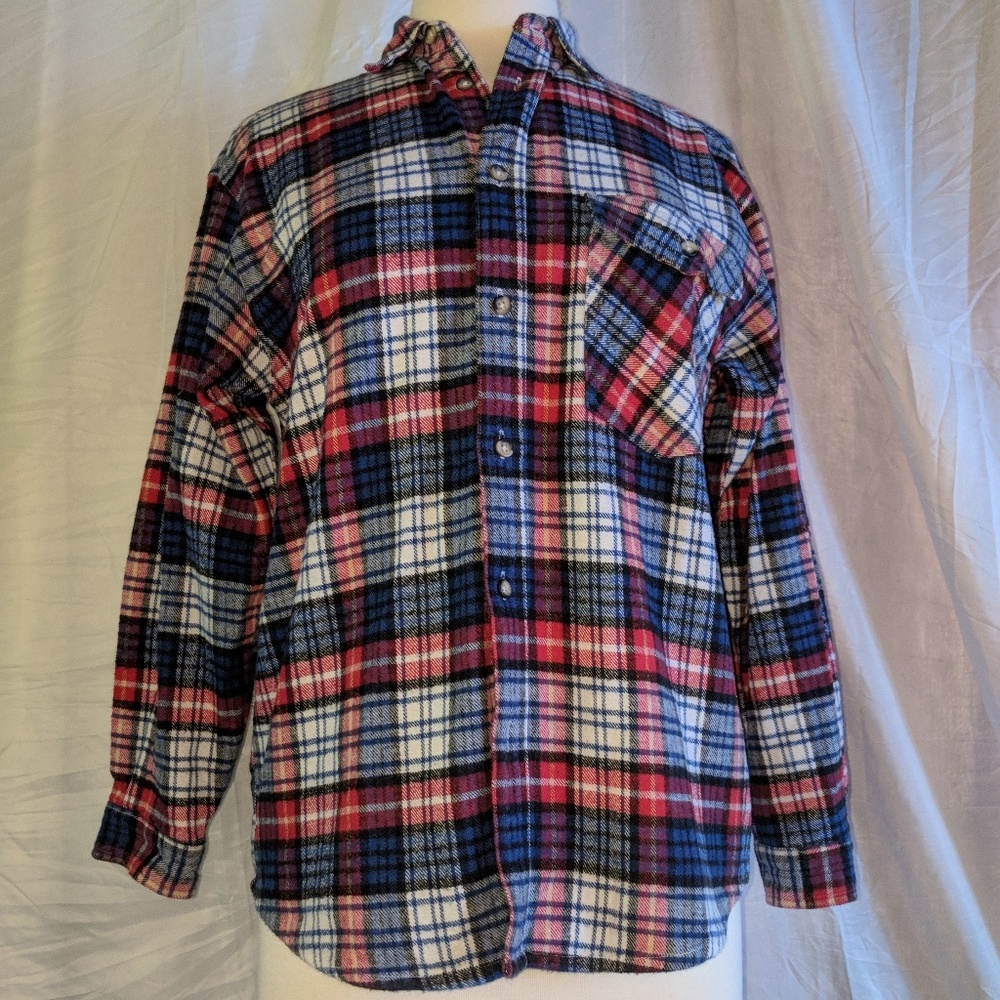 Red white and blue plaid flannel